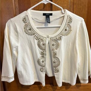 Alfani Petite Ivory Embellished Open-Front Cardigan